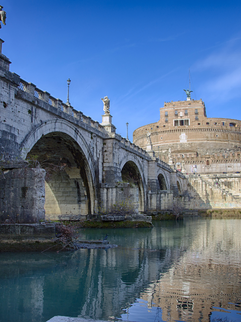 View of the Ponte Elio bridge and Castel Sant'Angelo from the River Tiber