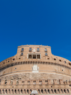 view of Castel Sant'Angelo with angel statues from the Ponte Elio bridge rome italy 